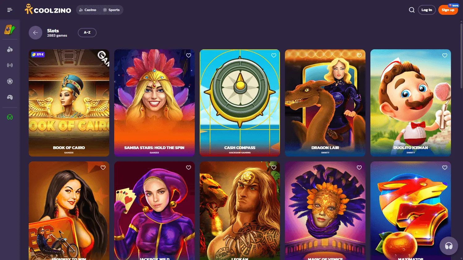 Coolzino Casino desktop games catalogue