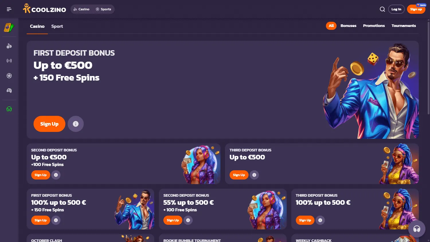 Coolzino Casino desktop promotions area